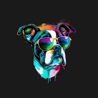 Colourful cool bulldog dog with sunglasses T-Shirt