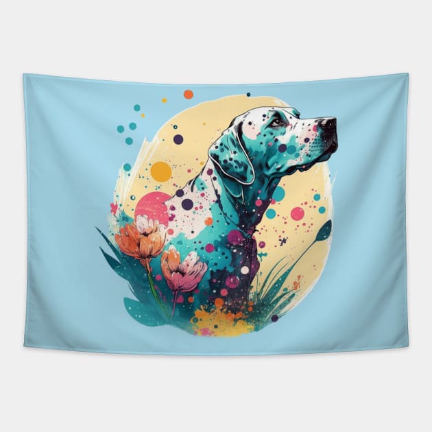 Retro Dalmatian Spring Flowers Dog Lover Paint Splatter Tapestry by joannejgg