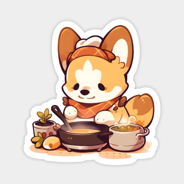 Cute Corgi Cooking Magnet by Serene Simplicity