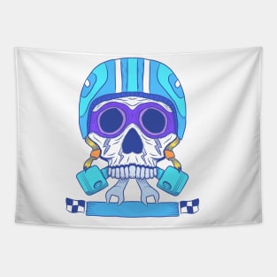 Skull rider illustration, with bright modern color. head with retro classic helm. Tapestry