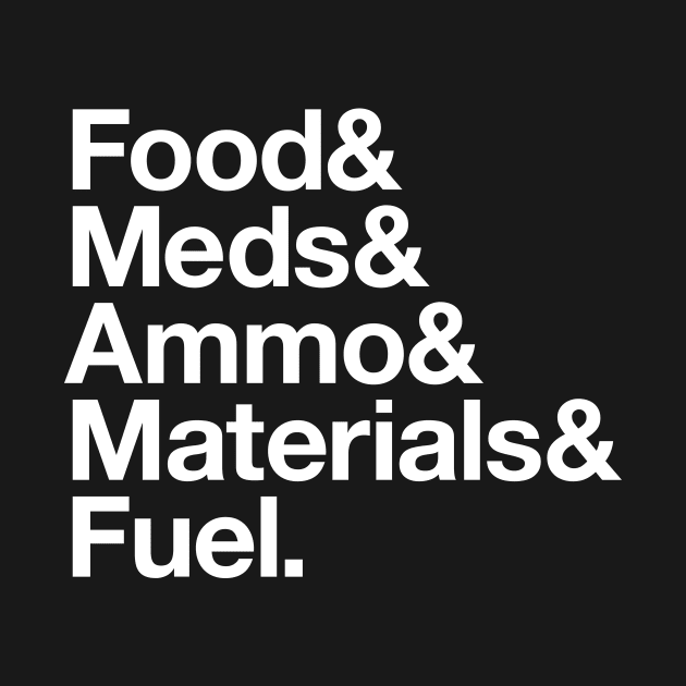 State Of Decay Helvetica Dark: Food Meds Ammo Materials Fuel by Vincent Garguilo