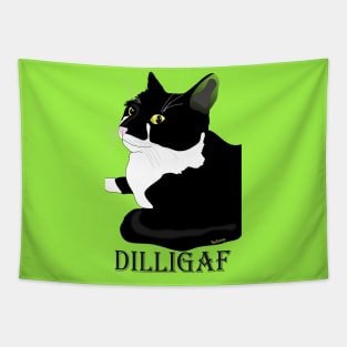 Cute Tuxedo Cat DILLIGAF Attitude Tapestry