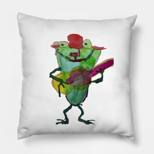 A Frog with a Guitar in Watercolors Pillow