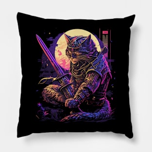 This cool cat is ready to join the samurai squad Pillow