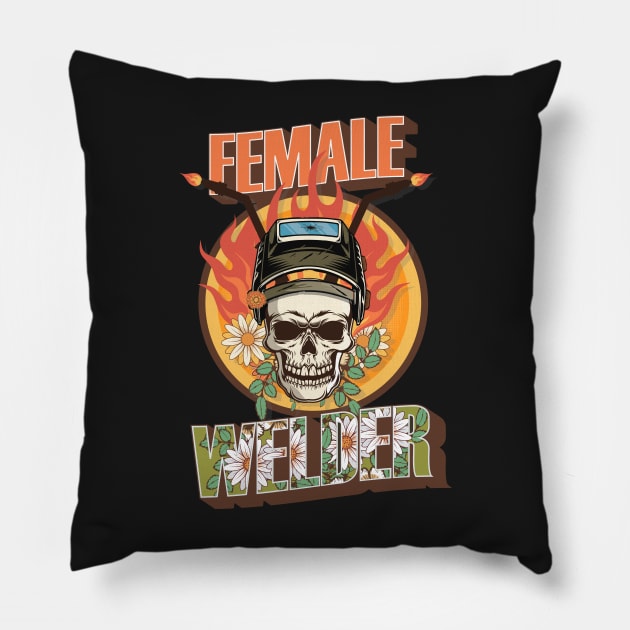 Welders skull woman sarcastic floral retro female welder Pillow by HomeCoquette