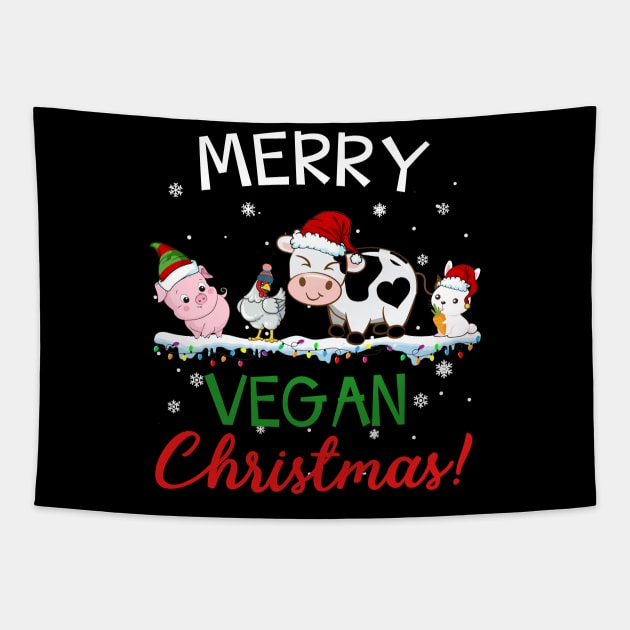 Animals Merry Vegan Christmas Tapestry by Dunnhlpp