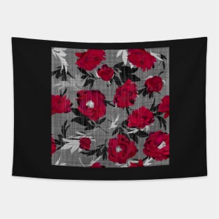 Red peonies on a gray linen structure Tapestry
