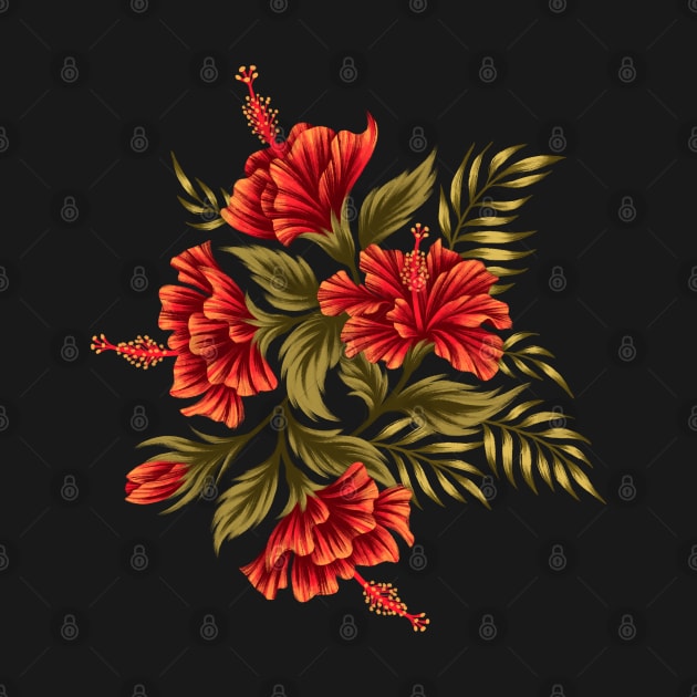 Hibiscus Floral - Red / Black by andreaalice