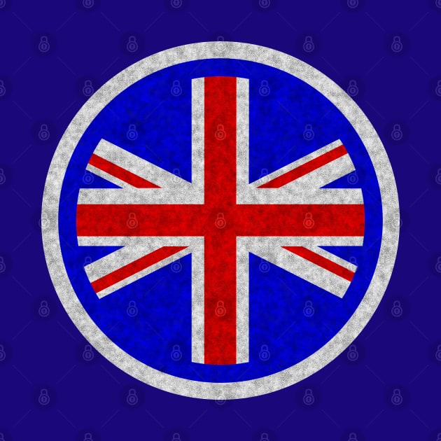 Round UK Union Jack flag blue White distressed outline mod by Lefteris