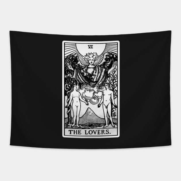 VI. The Lovers Tarot Card Black and white Tapestry by wildtribe