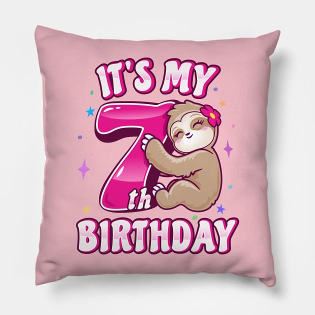 Its My 7th Birthday Girls Sloth Pillow by PnJ