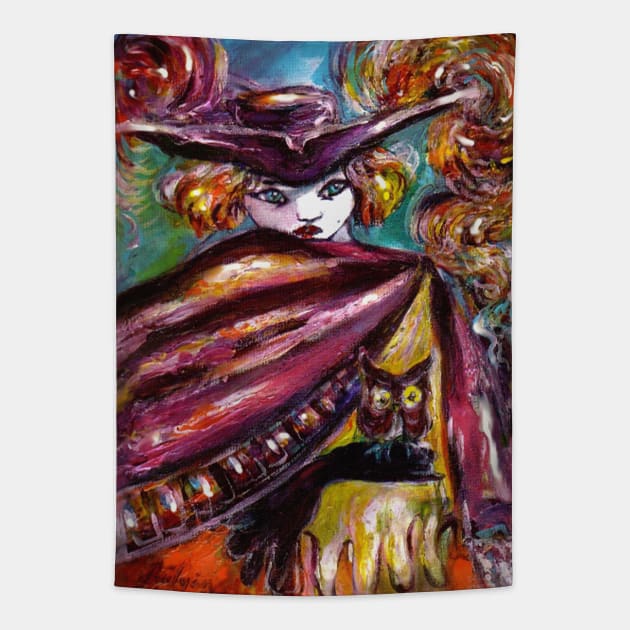 FAUST Mysterious Mask with Tricorn and Owl Tapestry by BulganLumini