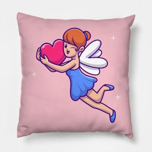 Cute Fairy Flying With Love Heart Cartoon Pillow