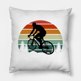 Cyclist vintage retro sunset style Pillow