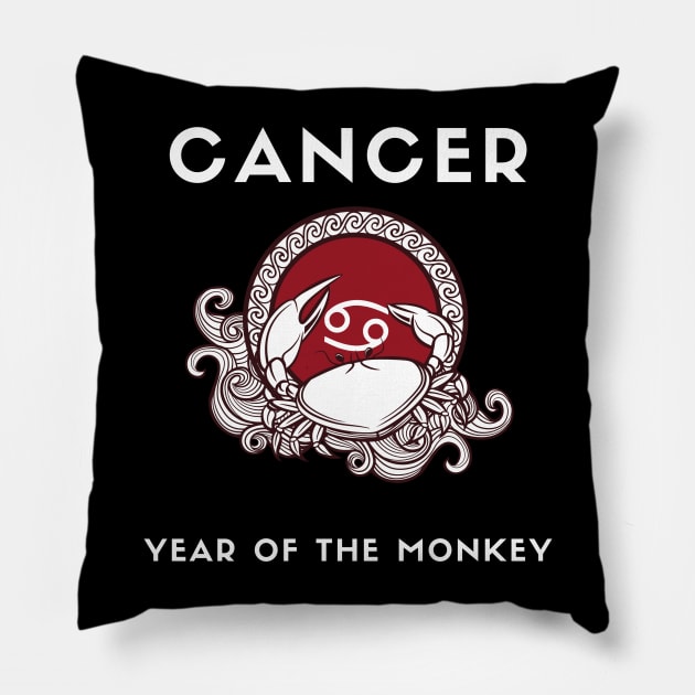 CANCER / Year of the MONKEY Pillow by KadyMageInk