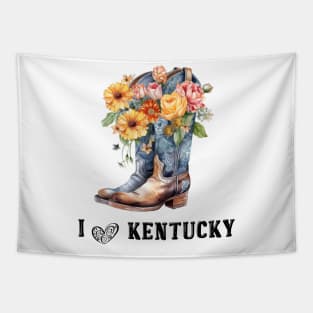 I Love Kentucky Boho Cowboy Boots with Flowers Watercolor Art Tapestry