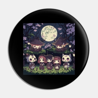 Cute Girl Cats in Japanese Traditional Horror Costume for Summer Night Party Pin