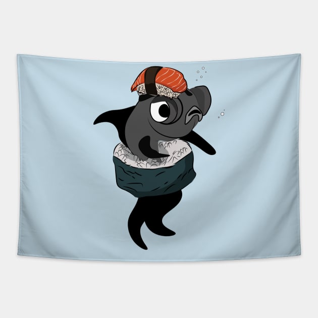 Black Moor Goldfish in Sushi Cosplay Tapestry by vixfx