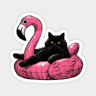 Fat Cat On A Flamingo Floatie Magnet
