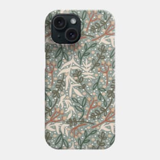 Botanicals and Dots - Hand Drawn Design - Dark Green, Red, Beige, and Moss Green Phone Case