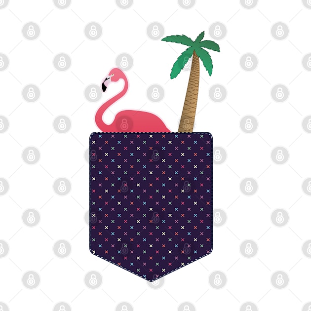 breast pocket palm pink flamingo bird gift by MrTeee