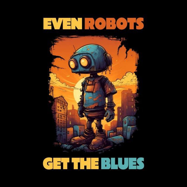 Cartoon Robot - Even robot get the blues by Tee-Magination