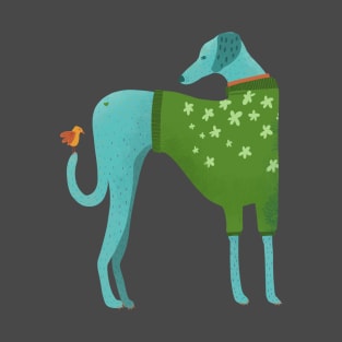 Greyhound in a Green Sweater T-Shirt