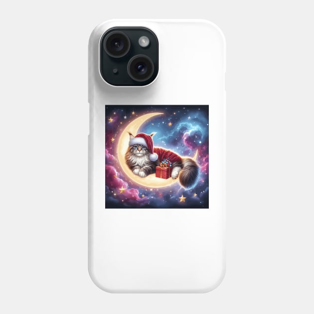 Maine Coon Cat On The Moon Christmas Phone Case by Graceful Designs