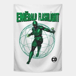 The Emerald Flashlight Hero (off brand) Parody Hero Tapestry