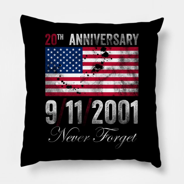 Never Forget 911 20th Anniversary Patriot Day 2021 Pillow by Horisondesignz