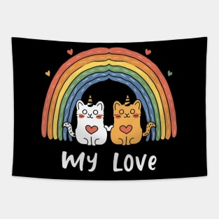 My Rainbow Cat is My Valentine Tapestry