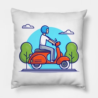 Man Riding Scooter Cartoon Vector Icon Illustration Pillow