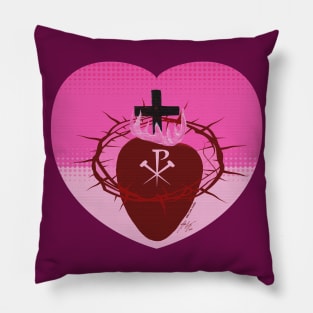 Sacred Heart of Jesus with Chi Rho Pink Pillow