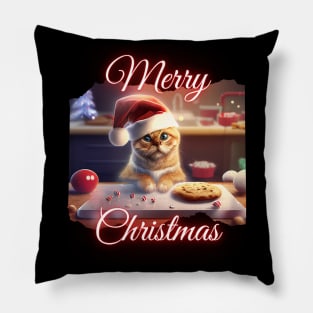 Merry Xmas, Cute Cat Helps Bake Cookies Pillow