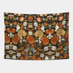 JAPANESE SPRING FLOWERS AND LEAVES Antique Floral Embroidery Tapestry