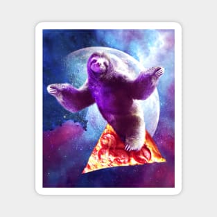 Funny Space Sloth With Pizza Magnet