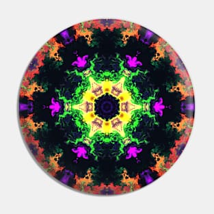 Psychedelic Kaleidoscope Flower Green Purple and Orange Pin