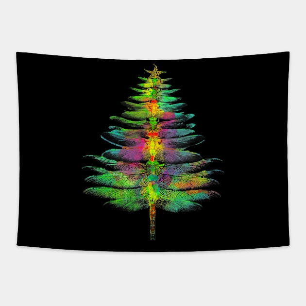 Funny Dragonfly Christmas Tree Tapestry by lostbearstudios