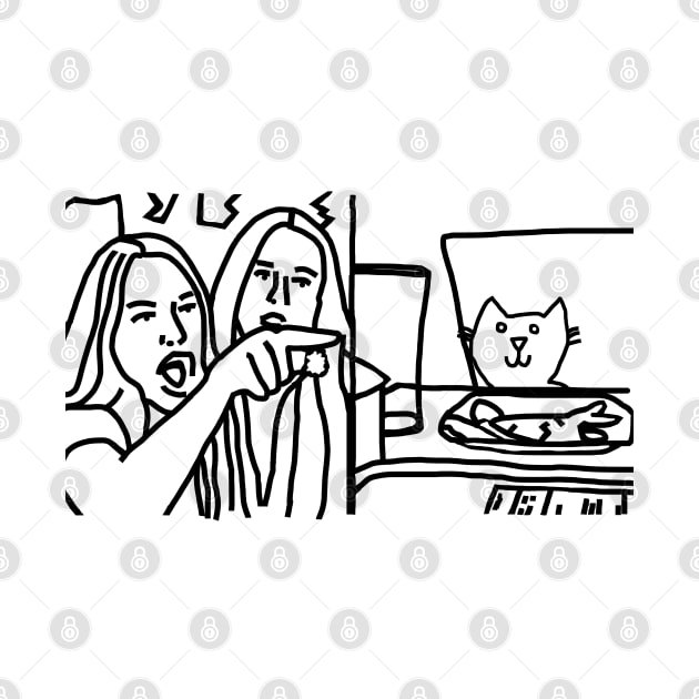 Woman Yelling at Cat Meme Humor Line Drawing by ellenhenryart