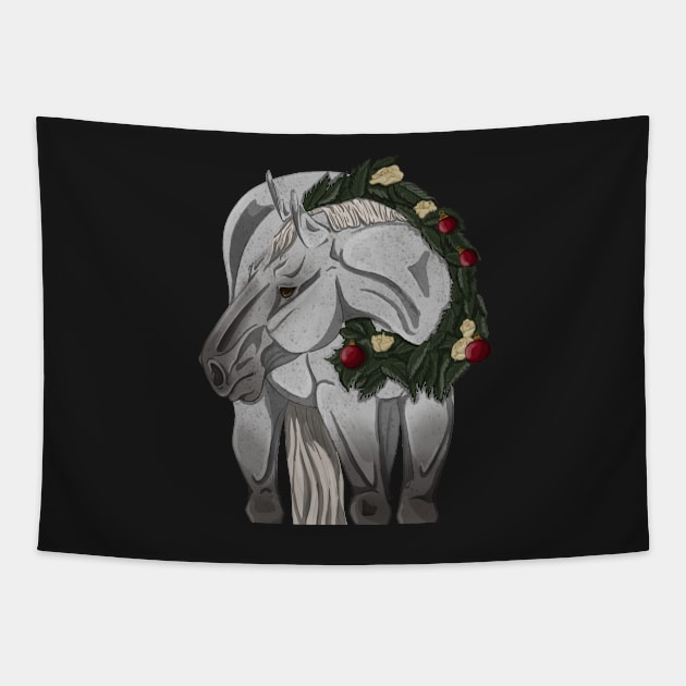 Fleabitten Grey Christmas Horse in Wreath Tapestry by themarementality