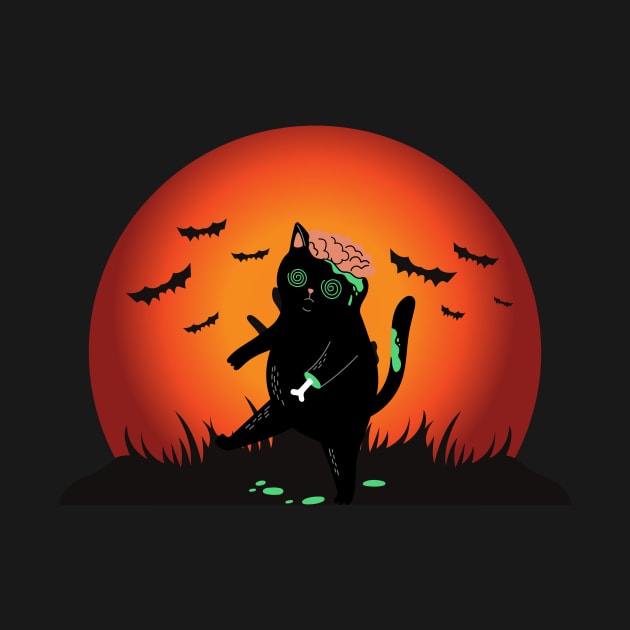 Cat Zombie Funny Black Cat Halloween Costume by Grun illustration 