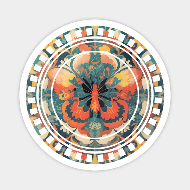 Butterfly Mandala Circle Magnet by InkedSafari