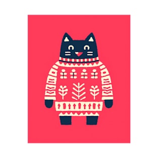 Cat in Christmas Jumper Cute Design T-Shirt