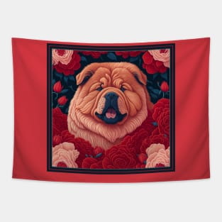 Dogs, chow chow and flowers, dog, seamless print, style vector (red version 2 chow-chow) Tapestry