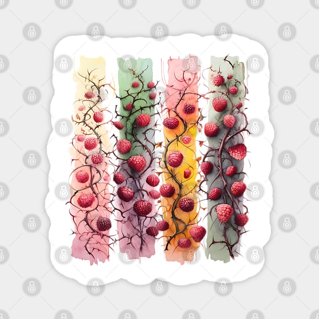 Red Raspberries on the Vine brushstroke panel design Magnet by Luxinda