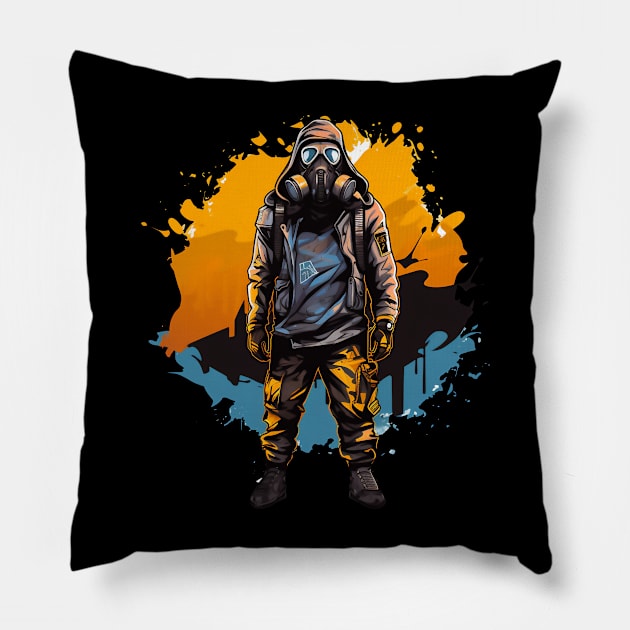 man with mask gas Pillow by javierparra