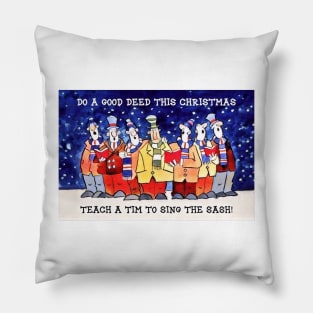 Merrily we sing the sash at Christmas Pillow