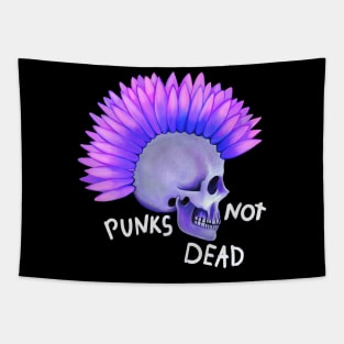 Punks not dead skull violet flower Tapestry