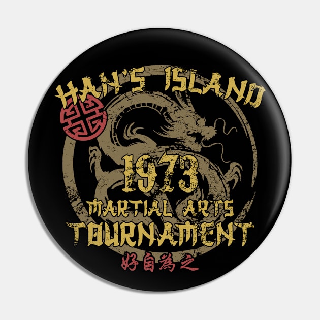 Han's island Bruce Lee Enter the Dragon style 2 of 2 - distressed Pin by woodsman