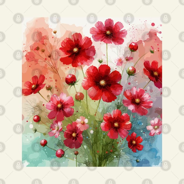 Red Cosmos Flower by Jenni Arts